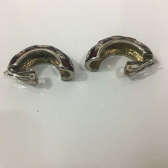 Vintage Red Enamel Rhinestone Earrings - Picture 3 of 4